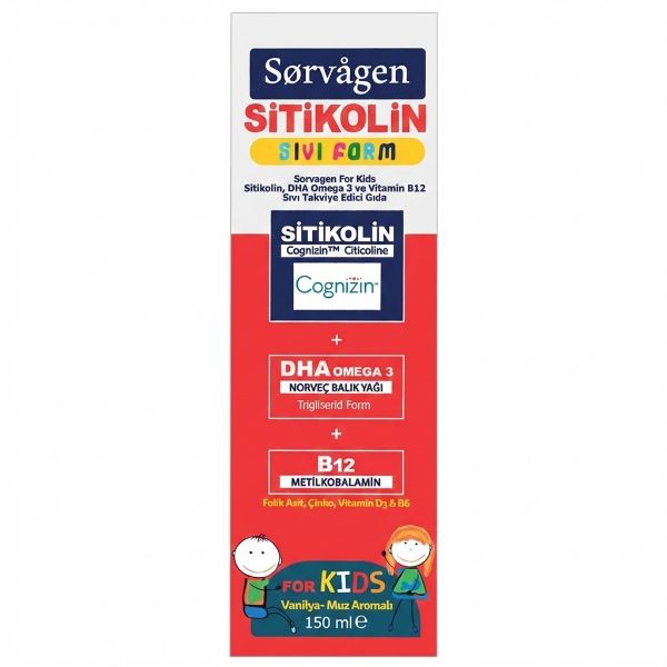 Sorvagen Kids Sıvı Form Sitikolin Dha Omega 3 Norveç Balık Yağı ve B12 150 ml